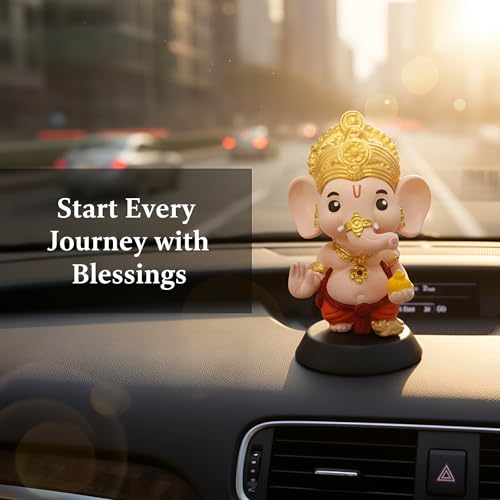 Image of Cute Lord Ganesha God Idol for Car Dashboard with Mushak & Modak - Elegant Ganesha Murti for Home Decor - Decorative Ganesh Ji Showpiece - Ideal for Office & Gift - Ganpati Bappa