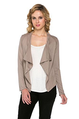 Laclef Women's Soft Jersey Open Front Waterfall Blazer Cardigan Jacket (Small, Mocha) #TOP1