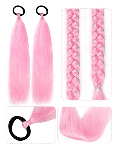 Pink Ponytail Extensions with Tinsel 2 Packs 25 Inch Crazy Hair Day