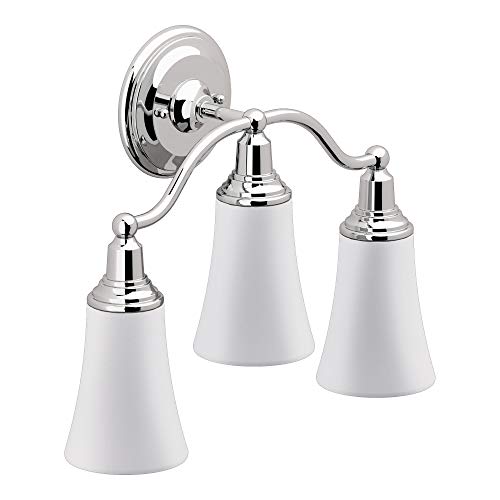 Moen YB8263CH Rothbury 3-Light Dual-Mount Bath Bathroom Vanity Fixture with Frosted Glass, Chrome