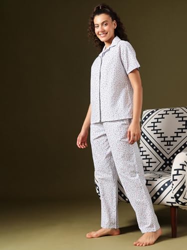 Image of Clovia Women Cotton Night Suit- Floral, Top & Pyjama Set