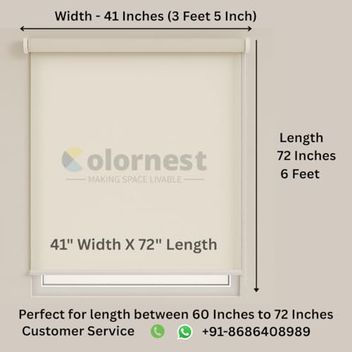 Image of Roller Blinds for Windows 41 Inch W X 72 Inch L | Light Filtering Roll-Up Shades Sun UV Protection for Home & Office White| Customised Size | Heavy Duty in 38 MM Pole