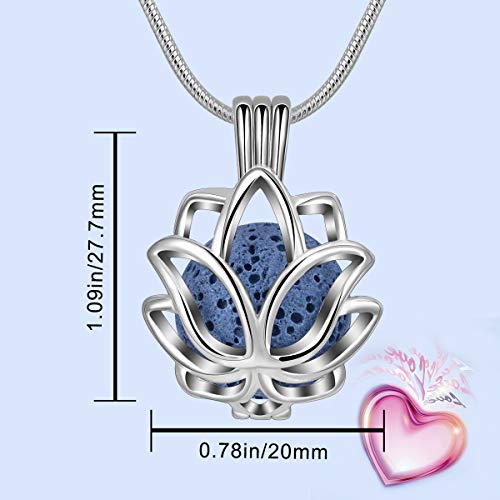 INFUSEU Collier Huile Essentielle Femme, Lotus Huile Plaqué Argent Aromatherapie Diffuseur Pierre Naturelle Pendentif Bijou Chaine Femme – vue 8