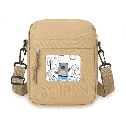 Sac à bandoulière pour téléphone portable rhinocéros bleu en toile