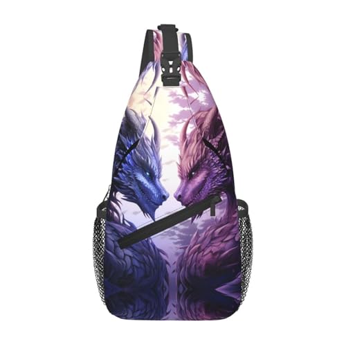 Cross Chest Bag Diagonally - Quality, Durable, and Spacious Shoulder Bag for Men and Women purple and wirte dragons Prints