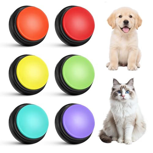 MFUSUL 6 Pièces Buzzer Enregistrable, Bouton Enregistreur avec Enregistrement de 30 Secondes, Buzzer Sonore, Bouton Communication pour Le Dressage et Le Jeu...