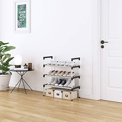 AcornFort® S-501 3 Tiers 9 Pairs Silver Extra Thicken Adjustable Small Shoe Storage Rack Organiser Shelf Hold Stand,Sturdy Design,Space Saving,Easy Assemble