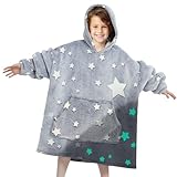 Sudadera Cobija para Niño y Niña,Manta con Capucha Portatil con Estrellas Patrón que Brillan en la Oscuridad,Cobija con...