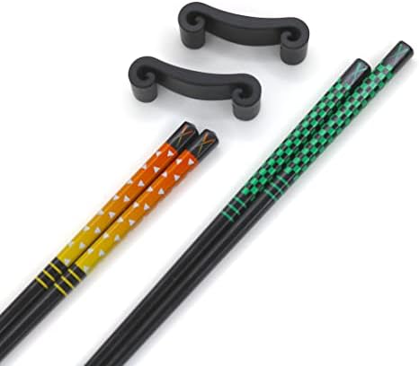 Anime Sticks - Tanjiro & Zenitsu Set of 2 Fiberglass Chopstick Pairs with Stands - 24cm Long