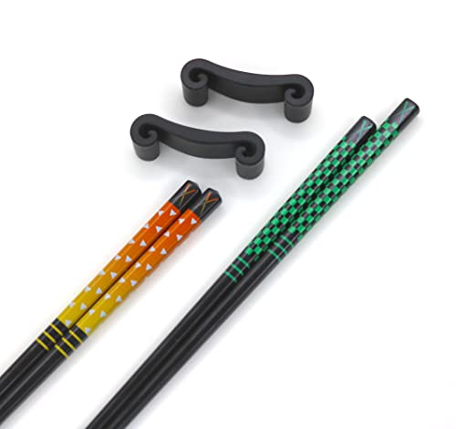 Anime Sticks - Tanjiro & Zenitsu Set Of 2 Fiberglass Chopstick Pairs With Stands - 24Cm Long #TOP30
