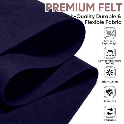 Image of Soft Felt Fabric Sheet 18 inch x 36 inch, 1.6mm Acrylic Craft Felt, Navy Blue | Soft Thick Felt by The Yard, Large Precut Sheet, Nonwoven Fabric for Sewing DIY Crafts, Classroom & Home Decor