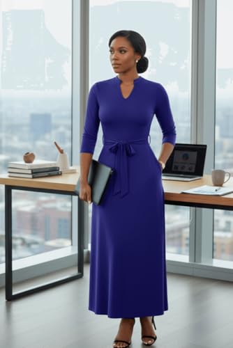 Image of FANDEE Maxi Dress for Women, Casual V Neck 3 /4 Sleeve Long Dresses with Pockets
