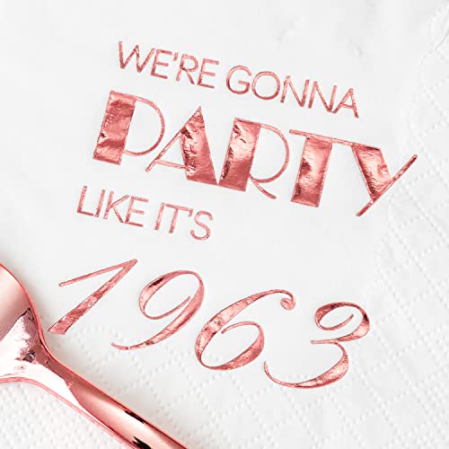 Crisky NPK038-1960GONNAPARTY-ROSEGOLD-50 60Th Birthday Cocktail Napkins Rose Gold thumb #2