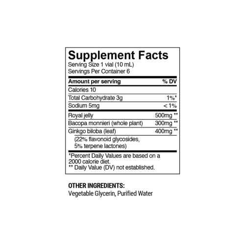 Beekeeper's Naturals B.lxr Brain Fuel - Memory, Focus And Clarity Liquid Formula, Supports Productivity - Royal Jelly, Ginkgo Biloba, Bacopa Monnieri - Keto Friendly, Gluten & Caffeine-Free, (6 Ct) #TOP4