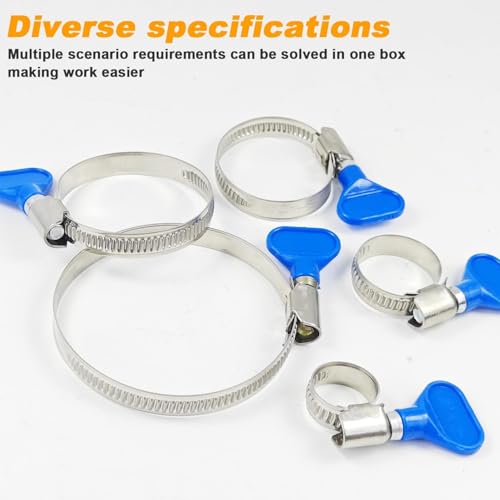 Lot de 25 Colliers de Serrage Inox Réglables pour Tuyaux D'Eau, Collier de Serrage Métallique Durite Piscine, Gaz et Piscine - 5 Tailles (10-70 mm) avec Écrou à Oreilles – vue 4