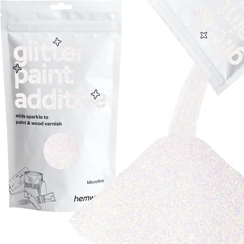 Hemway Glitter Paint Additive Crystals for Acrylic Emulsion Paint, Interior & Exterior Walls, Wood, Varnish, Matt, Gloss 100g / 3.5oz - Microfine (1/256" 0.004" 0.1mm) - Mother of Pearl Iridescent