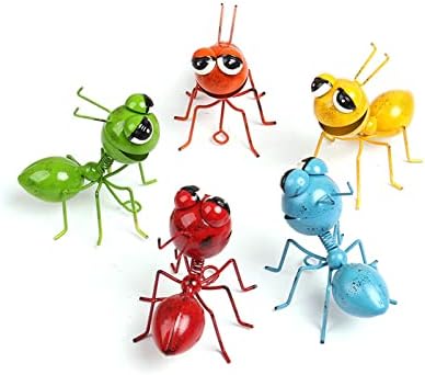 DEARBIRDER Metal Craft Ant Yard Decor Set of 5 Colorful Cute Insect Wall Sculptures Indoor and Outdoor Colorful Metal Art Decoration