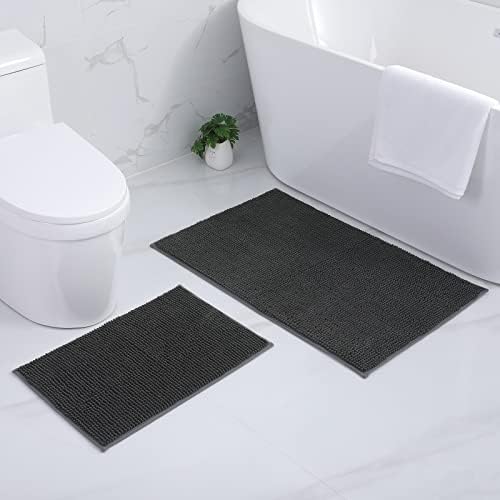 Homaxy Chenille Badezimmerteppich 2er-Set Badteppich Badematte rutschfest | 40x60+60x90cm Dunkelgrau, saugfähige Badvorleger, maschinenwaschbar Duschvorleger, weich komfortabel Bad