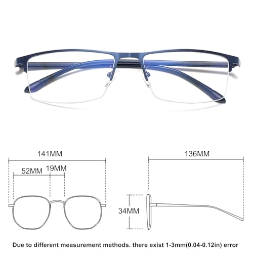 Image of Anti Blue Light Glasses Metal Frames Rectangle Semi-Rimless Computer Gaming Eye-glasses Clear Lens