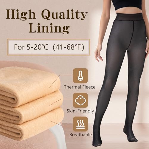 Image of HONGTEYA Fleece Lined Tights Women Winter Thermal Leggings Pantyhose Fake Translucent Thick Warm Sheer Tights