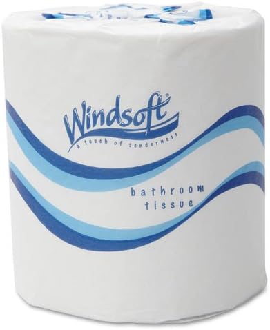 Tejido de aseo de calidad facial Windsoft, 4 12" x 3", 500rollo, 2 capas, blanco, incluye 48 rollos de papel higiénico.