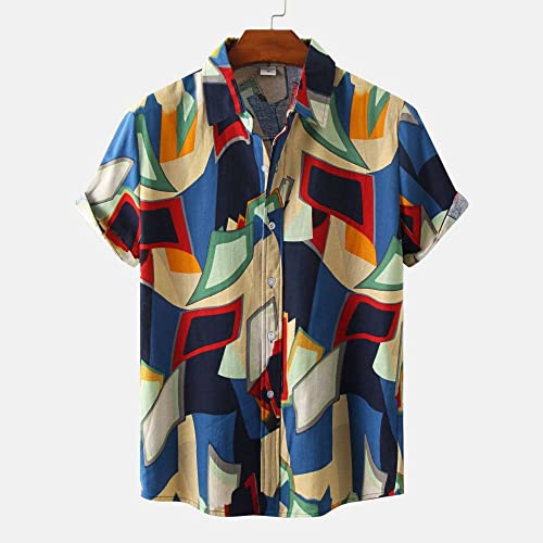 Chemises pour hommes à manches courtes coton lin vintage bleu H3TF5J