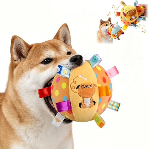 Colorful Squeaky Hanging Dog Training Toy, Squeaky Hanging Dog Toy, Dogs Ball with Ribbons and Bell, Pet Interactive Fetch Toys for Small Medium (Dog)