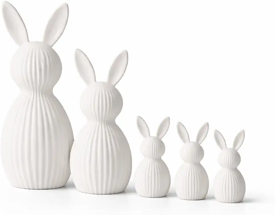 Família Coelho de Páscoa Decorativa Moderna Minimalista Branco, Kit Coelhinho em Pé para Mesa Posta, Centro de Mesa Elegante, Decoração Escandinava Sofisticada para Sala e Ambiente (3 Filhos)