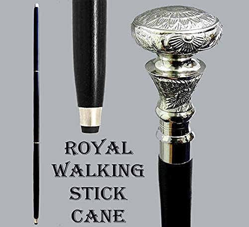 FIZA GROUP Royal Walking Stick Vintage Antique Design Walking Cane Wooden Walking Stick Silver Brass Victorian Handle Best for Gift STANDARD