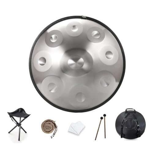 Handpan Drum 9/10/12 Notas 432Hz/440Hz Re menor 22 Pulgadas con Bolsa Suave, 2 Baquetas y Soporte