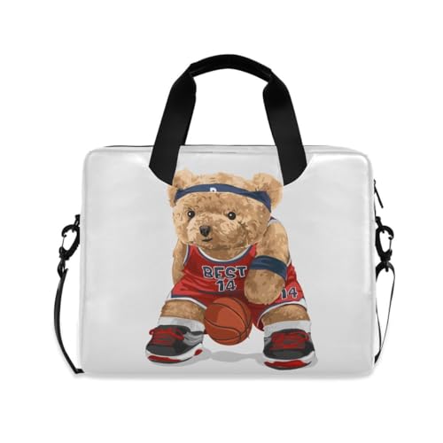 MiaoLD パソコンケース PCケース 熊柄 くま バスケットボール おもしろ グレー ノートPCインナーケース 15.6インチ A4対応 耐衝撃 超強保護 ノートパソコンバッグ ビジネスバッグ レディース メンズ 通勤 通学 出張 手揚げ ショルダー付
