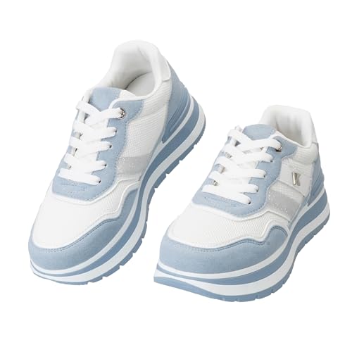 CLEIKS Sportschuhe Damen Wanderschuhe Leichte Laufschuhe Turnschuhe Freizeitschuhe Sneaker Running Tennis Schuhe Boardschuhe (Hellblau 40 EU WSC260169-3)