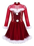 Super Schönes Eiskunstlauf Kleid für Kinder Mädchen Ballettkleid Rollkragen Langarm Kleid Winter Samtkleid für Eiskunstlauf Tanzkleidung