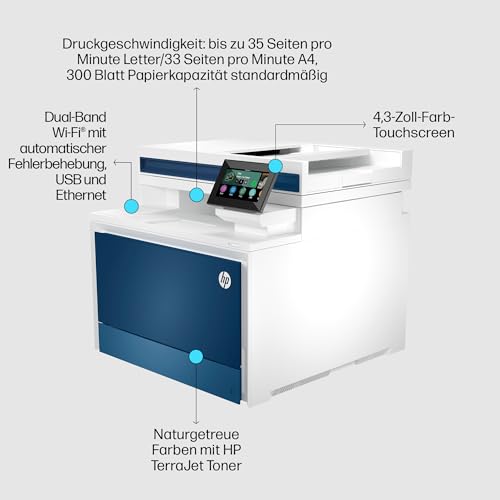 HP Color LaserJet Pro MFP 4302dw Multifunktions-Farblaserdrucker, Automatischer beidseitiger Druck, Hohe Druckgeschwindigkeit, Bis zu 50.000 Seiten pro Monat, Wi-Fi, HP Wolf Pro Security