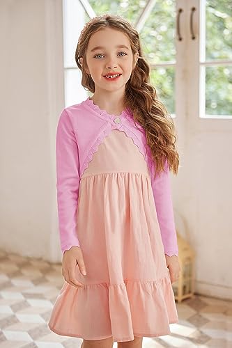 Image of Arshiner Girls Open Front Bolero Shrug Kids Long Sleeve Cropped Elegant Cardigan Knit Sweater
