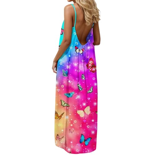Image of HTHLVMD Backless Cami Dress Summer Dresses for Women 2026 Spaghetti Strap Dresses Womens Solid Color Backless Cami Dress