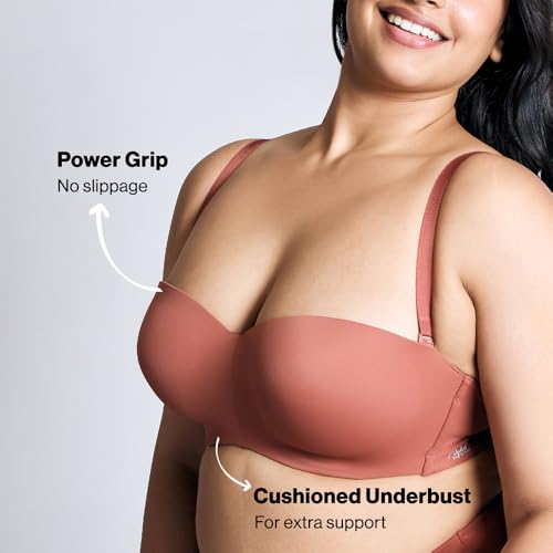 Image of NYKD NYB027 Cotton Padded Wired Multiway Strapless Bra Anti Slip Seamless Bonded Neckline Detachable Straps (Plus
