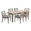 Christopher Knight Home Justin Outdoor 7 Piece Acacia Wood Dining Set, Teak, Gray Finish/Rustic Metal/Dark Gray