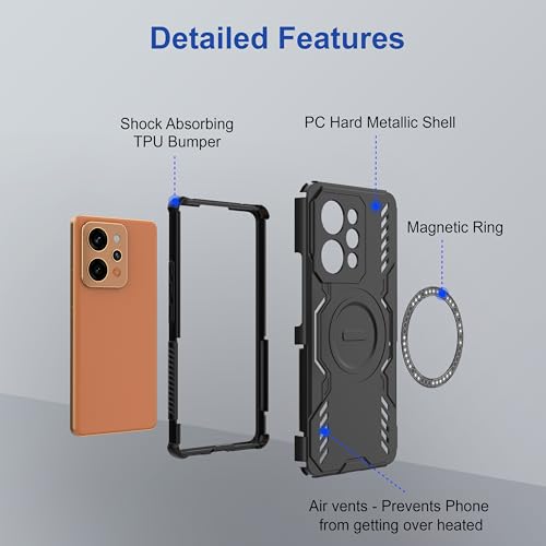 Image of amazon basics Back Case Cover for Realme Narzo Power 5G | Magnetic Case with Built-in Metal Ring | Supports MagSafe Charger, Wallet & Car Mount | Shockproof Hybrid PC + TPU | Black