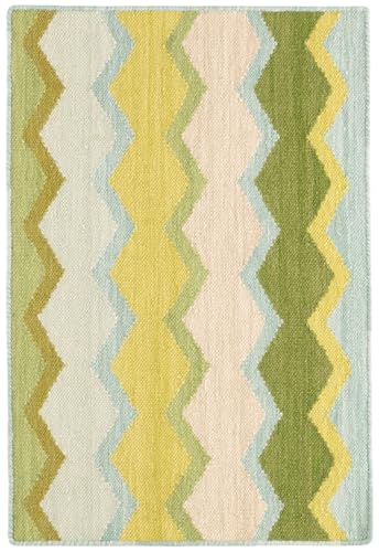 Dash & Albert Safety Net Green Handwoven Wool Rug, 7.5 X 9.5 Feet, Multicolored Geometric Pattern
