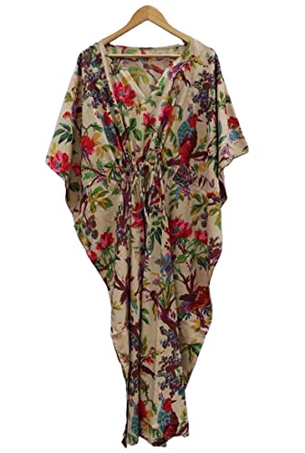 INDACORIFY 100% Cotton Kaftan Dress, Floral Printed Women Dressmaking, Handmade Indian Long Kaftan Suit, Beautiful Beach
