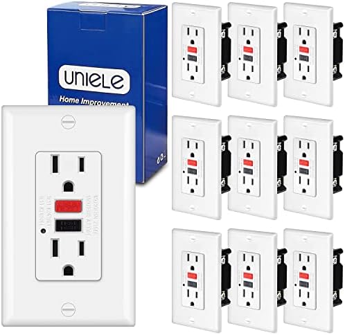 (10 Pack) UNIELE Non-Tamper Resistant GFCI Receptacle Outlet, 15 Amp Ground Fault Circuit Interrupter, GFI Outlets with LED Indicator