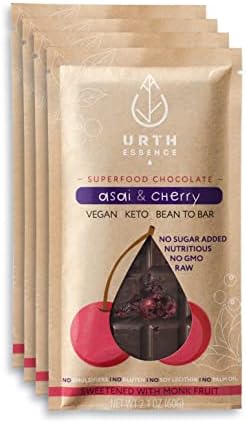 Urth Essence Sugar Free Chocolate Vegan Chocolate Bars | Keto Chocolate | Dairy Free Chocolate| Keto Friendly Food | Healthy Food Vegan Gifts| Organic Chocolate |Gluten Free Snacks (Dark Chocolate Acai Cherry)