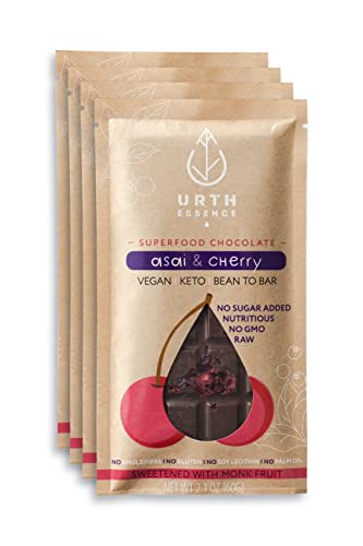 Urth Essence Sugar Free Chocolate Vegan Chocolate Bars | Keto Chocolate | Dairy Free Chocolate| Keto Friendly Food | Healthy Food Vegan Gifts| Organic Chocolate |Gluten Free Snacks (Dark Chocolate Acai Cherry) #TOP25
