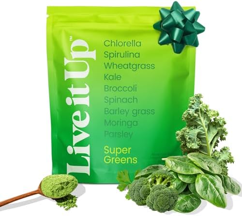 LIVE IT UP Super Greens Powder | All-Natural Plant-Based Superfood Blend with Probiotics & Digestive Enzymes | Supports Gut Health, Immunity, Energy, and Daily Wellness | No Added Sugar – 30 Servings