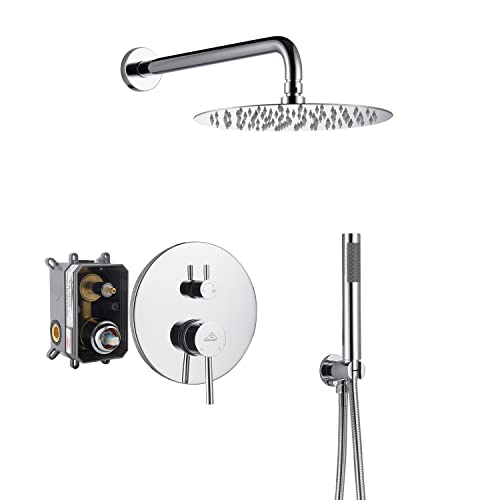 Casainc Shower Valve And Trim Kit, 10 Inch Round 2 Functions Rain Shower Head With Handheld Spray Wall Mounted Shower System (Chrome) #TOP3