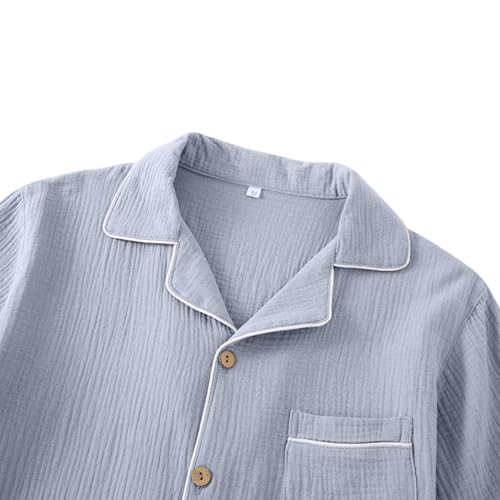 Xiaojmake Pajamas Matching Set for Men Summer Fall Button Down Sleepwear Short Sleeve Lapel Cozy 2Pcs Loungewear Pjs Sets3
