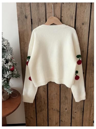 Image of BEAUDRM Girl's Cute Bow Sweater Crew Neck Long Sleeve Drop Shoulder Loose Pullover Tops