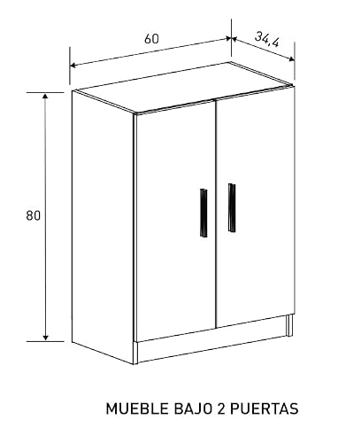Miniatura 3 de Amuéblate Online - Armario Mueble De Cocina Bajo De Dos Puertas Alaska, Práctico Y Funcional, Color Roble Miel, 60 Cm Ancho X 80 Cm Alto X 34 Cm Fondo