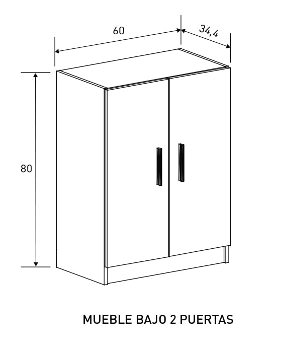 amuéblate online - Armario Mueble de Cocina Bajo de Dos Puertas Alaska, Práctico y Funcional, Color Roble Miel, 60 cm (Ancho) x 80 cm (Alto) x 34 cm (Fondo)